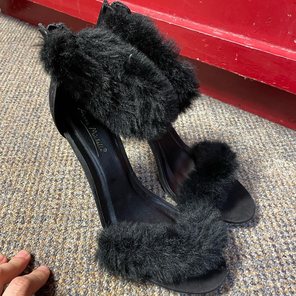🎀Faux Fur High Heel Stiletto Sandal -Synthetic Fluffy Dress Shoes Women size 9